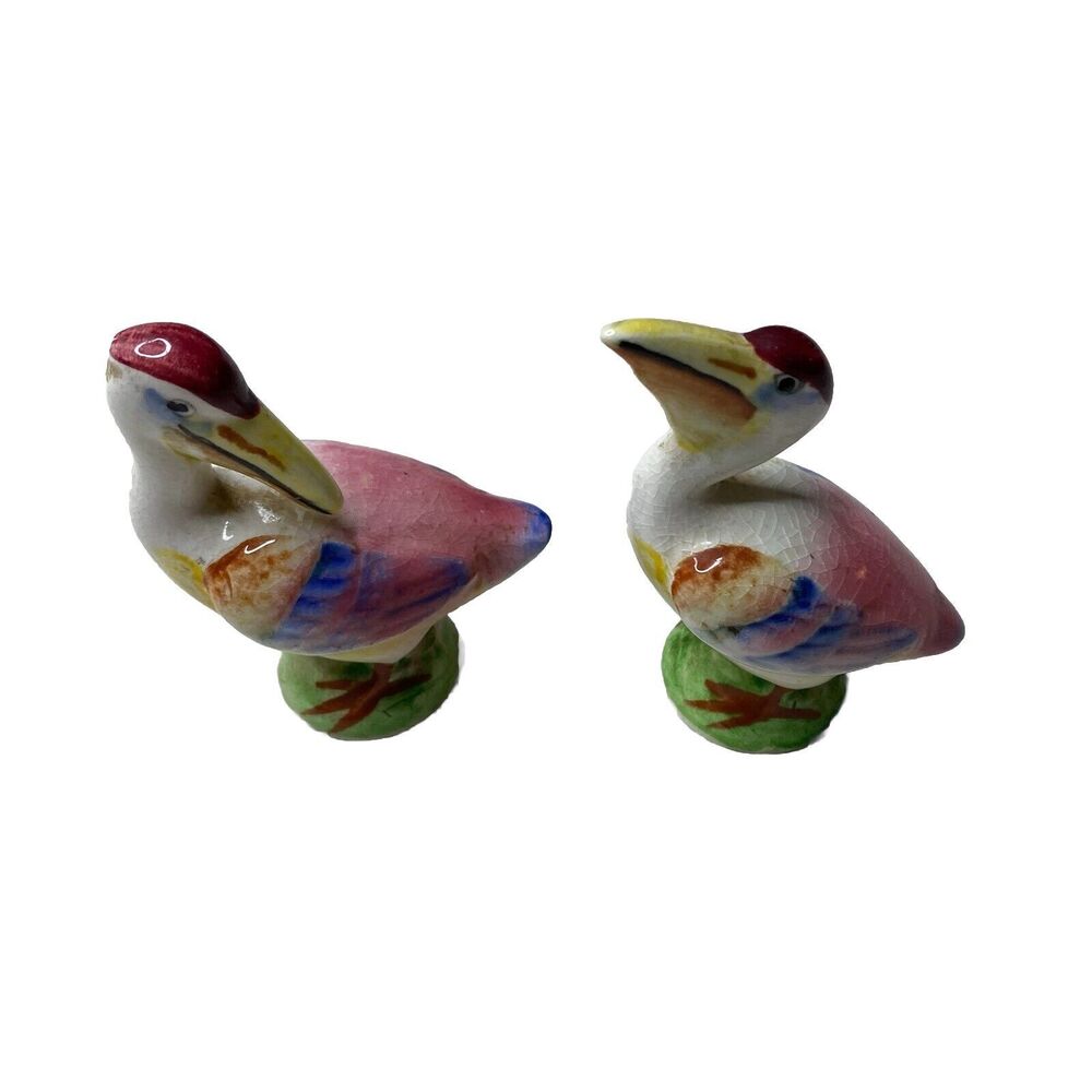 Vintage Very Colorful Pelican's Salt and Pepper Shakers Made In Japan Marked